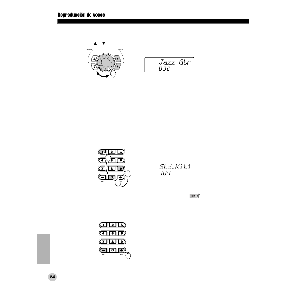 Jazz gtr, Std.kit1, Reproducción de voces | Yamaha PORTABLE GRAND DGX-200 User Manual | Page 24 / 100
