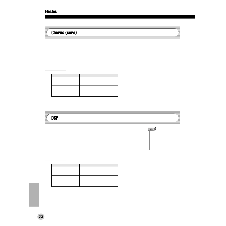 Chorus (coro), Chorus (coro) • dsp, Chorus (coro) dsp | Efectos | Yamaha PORTABLE GRAND DGX-200 User Manual | Page 32 / 100