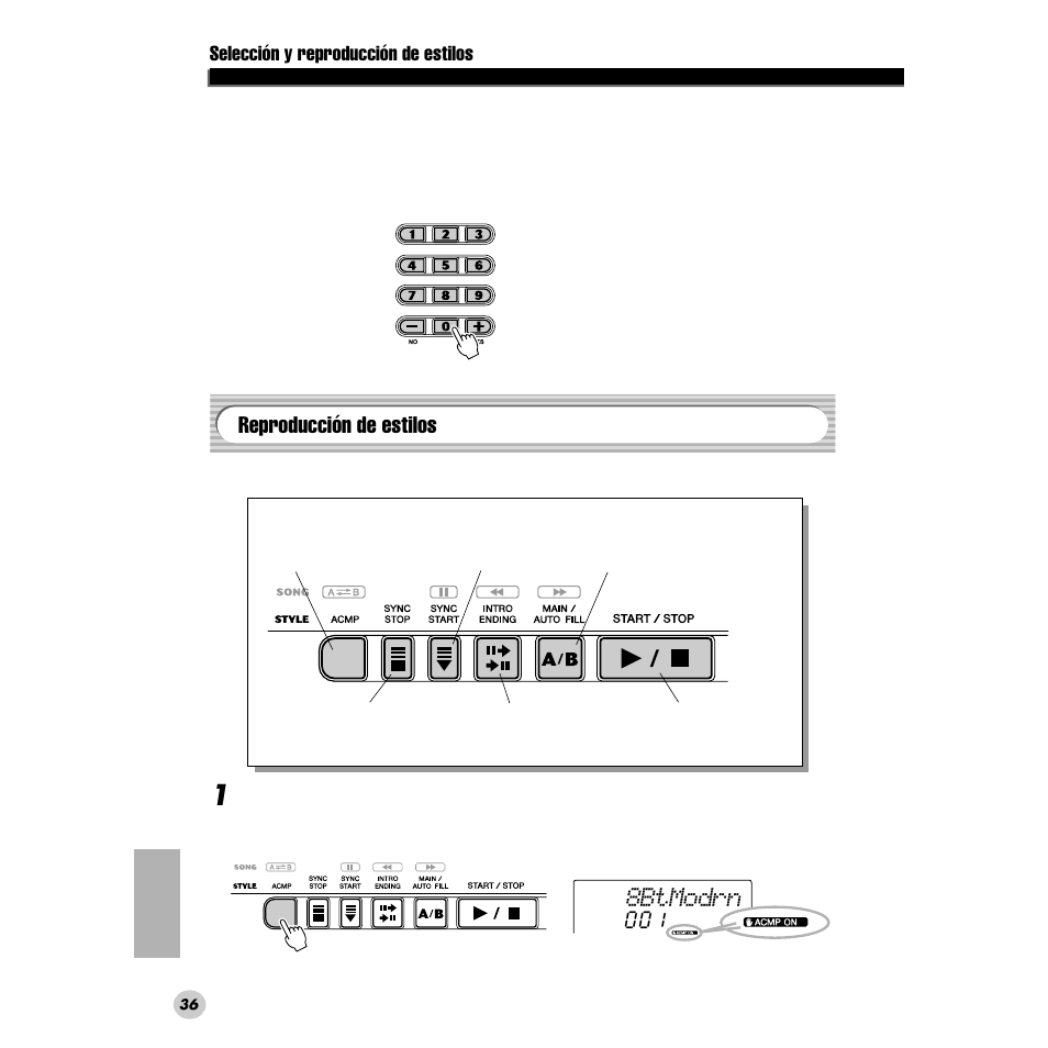 Reproducción de estilos, 36). en el modo song (canción), este botón, 8btmodrn | Selección y reproducción de estilos | Yamaha PORTABLE GRAND DGX-200 User Manual | Page 36 / 100