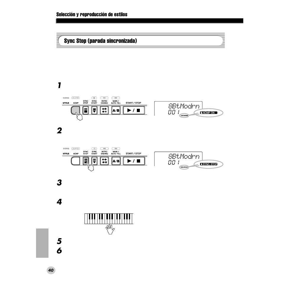 Sync stop (parada sincronizada), Gina 40), 8btmodrn | Yamaha PORTABLE GRAND DGX-200 User Manual | Page 40 / 100