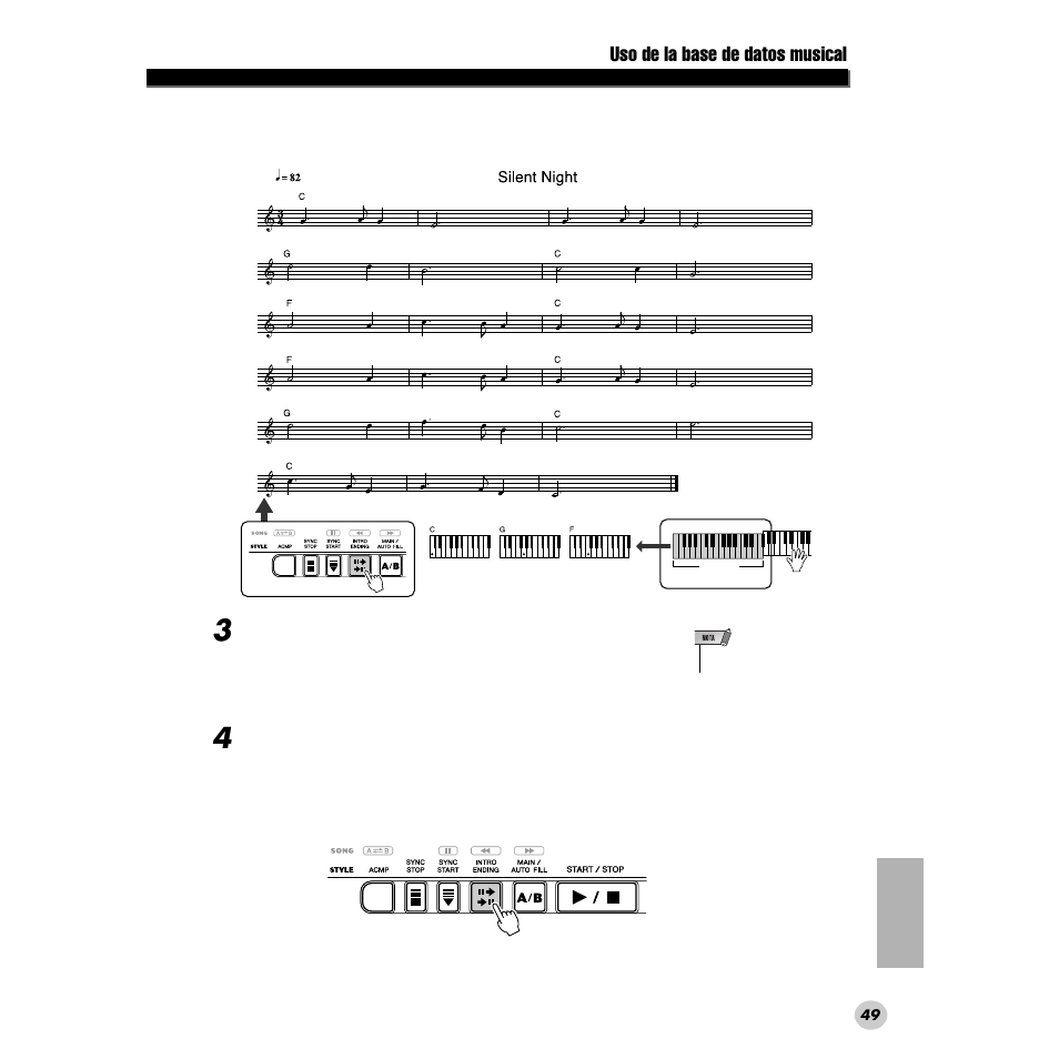 Uso de la base de datos musical | Yamaha PORTABLE GRAND DGX-200 User Manual | Page 49 / 100