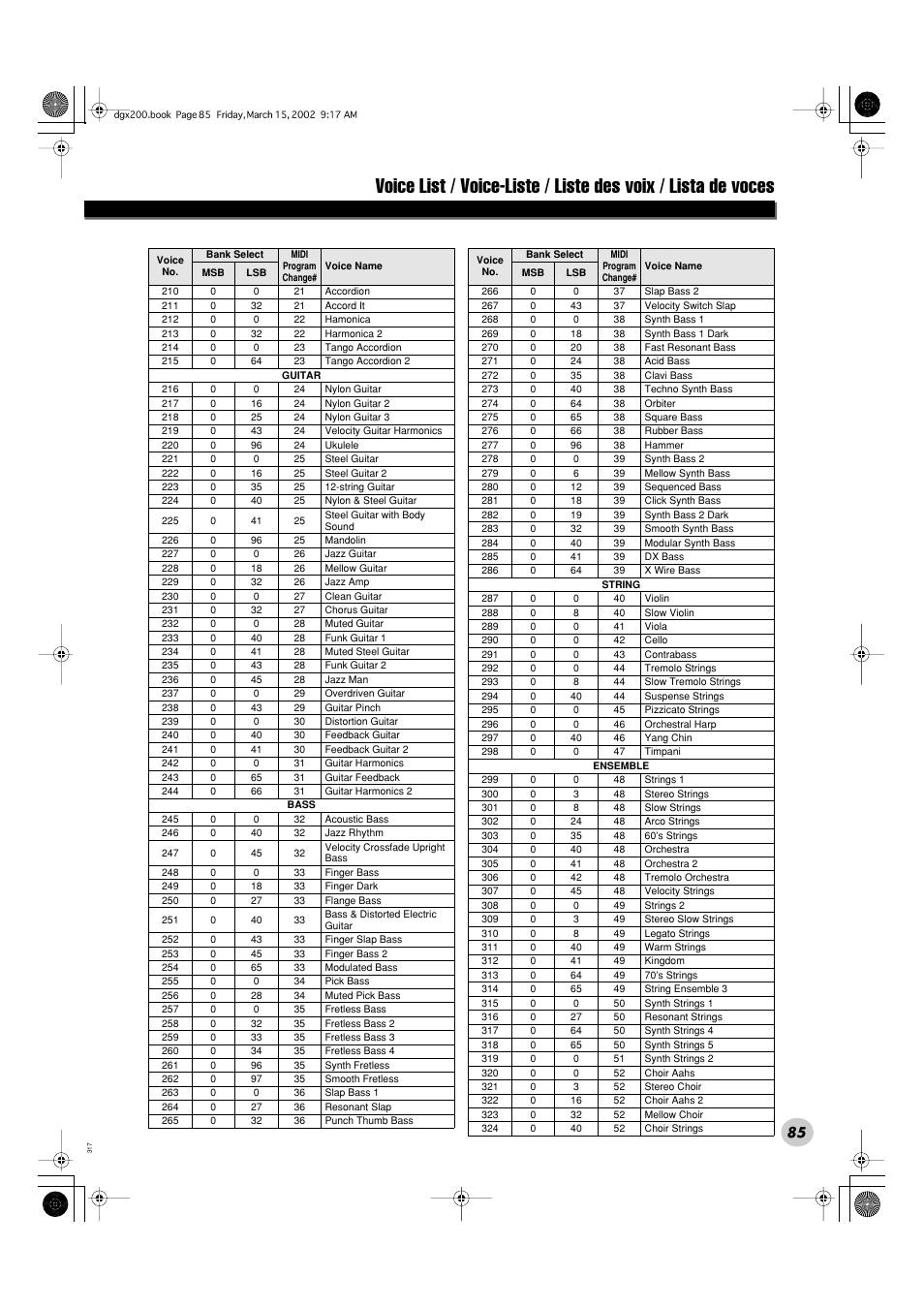 Yamaha PORTABLE GRAND DGX-200 User Manual | Page 85 / 100
