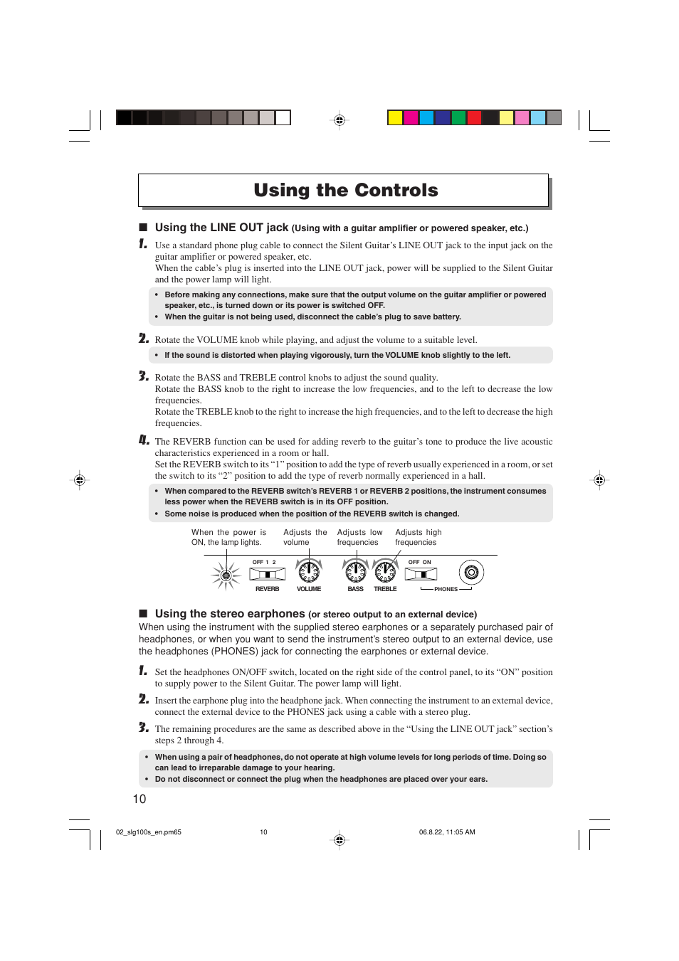 Using the controls | Yamaha SLG-100S User Manual | Page 10 / 15