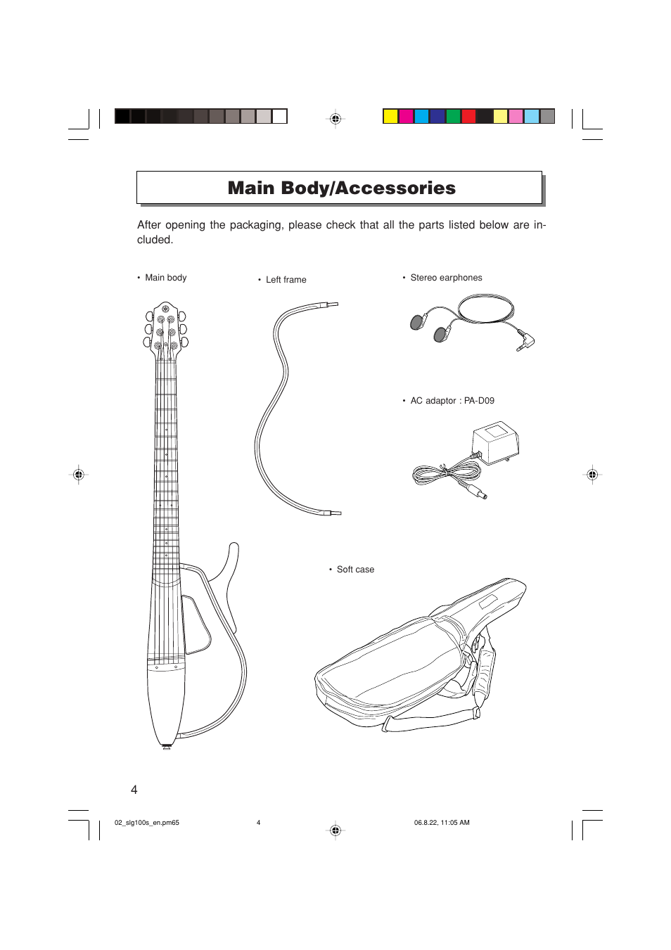 Main body/accessories | Yamaha SLG-100S User Manual | Page 4 / 15