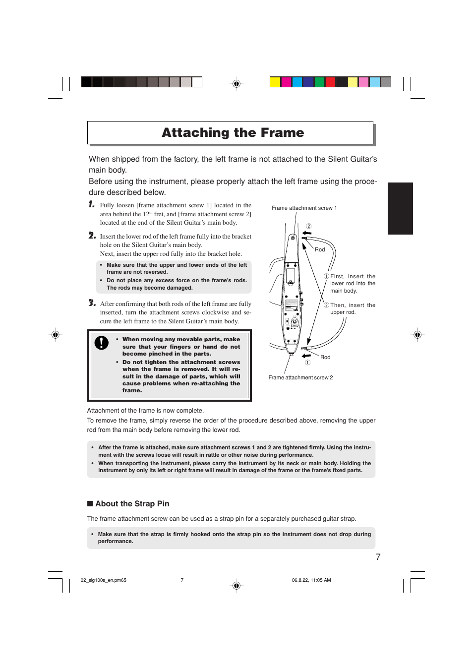 Attaching the frame | Yamaha SLG-100S User Manual | Page 7 / 15