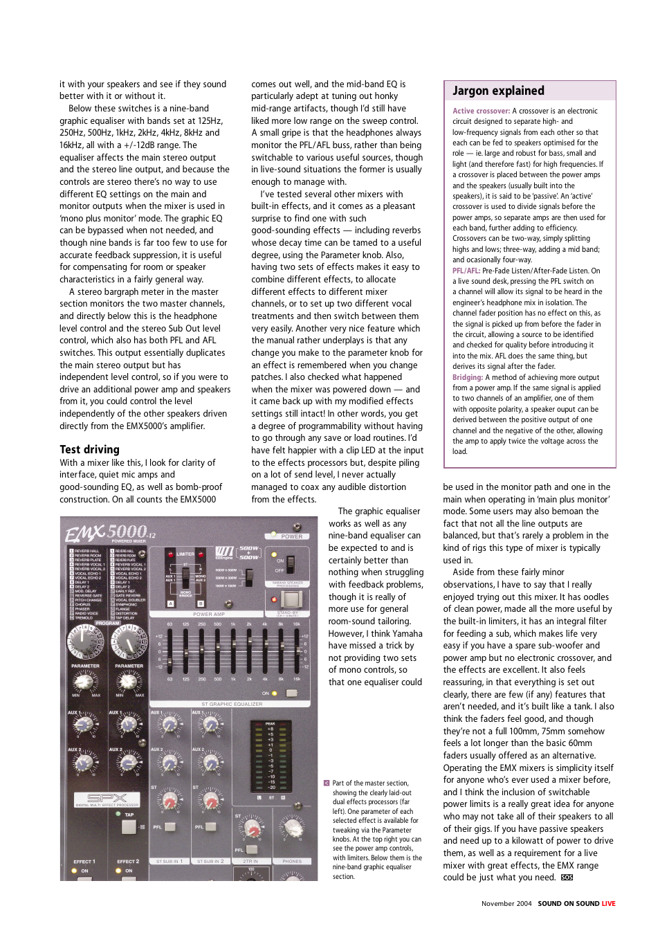 Jargon explained, Test driving | Yamaha EMX5000 User Manual | Page 5 / 6