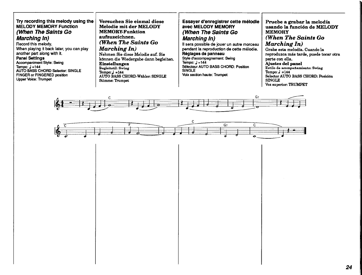 When the saints go marching in) | Yamaha Portatone PSR-8 User Manual | Page 25 / 28