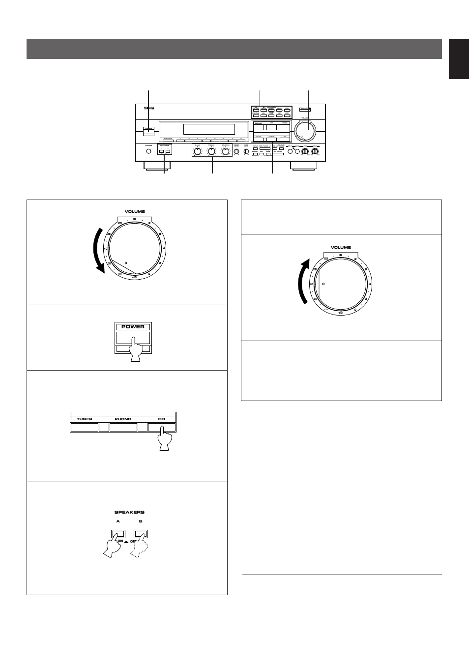 Basic operations, English, Set to the | Position, Turn the power on, Adjust to the desired output level, Press the power switch again, Aon b off, Man'l/auto fm, Auto/man’l mono | Yamaha R-V302K User Manual | Page 19 / 36