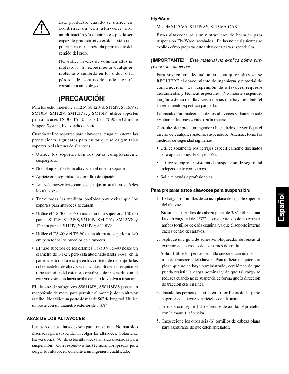 Español, Precaución | Yamaha S115IVA-OAK User Manual | Page 21 / 36