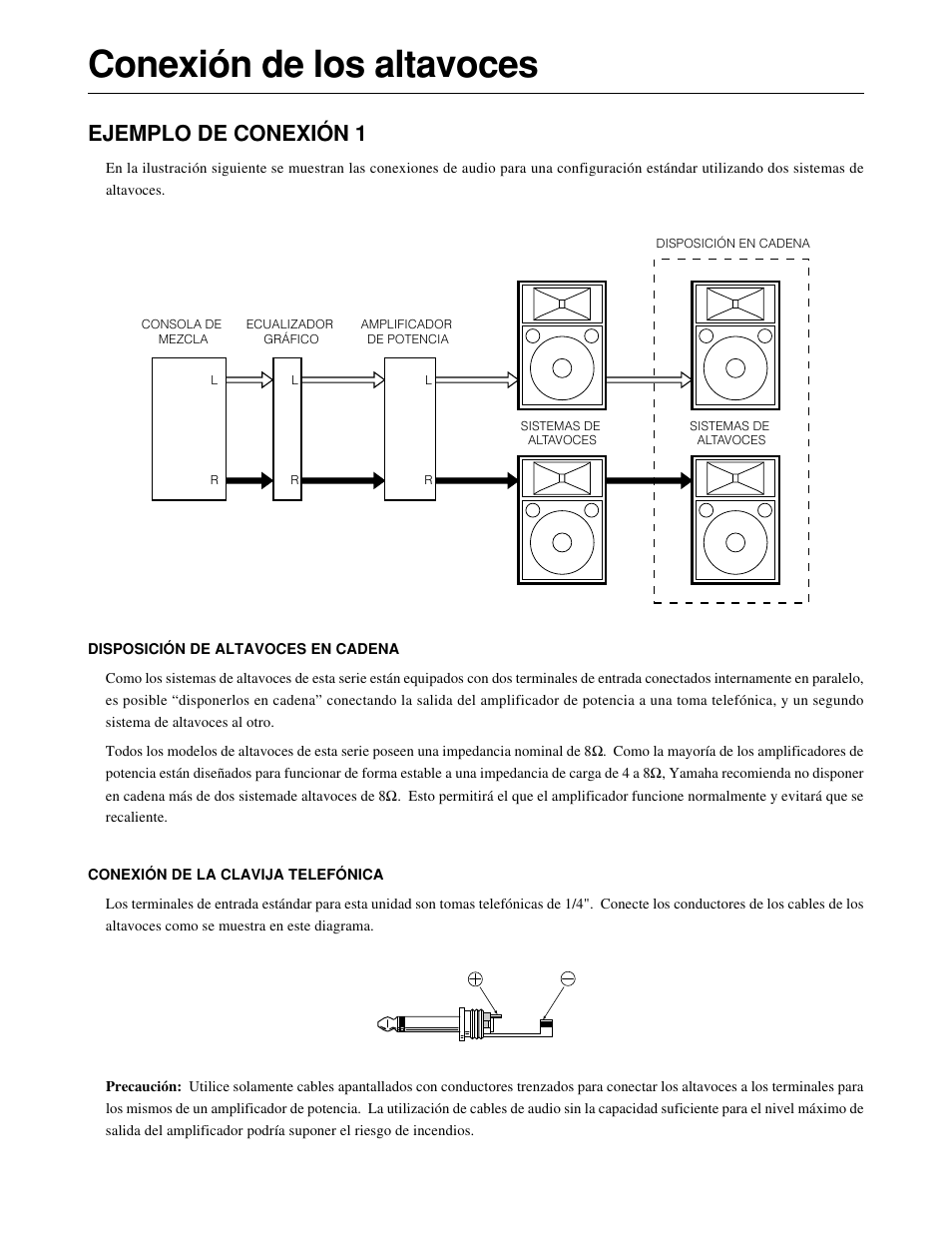 Conexión de los altavoces, Ejemplo de conexión 1 | Yamaha S115IVA-OAK User Manual | Page 22 / 36