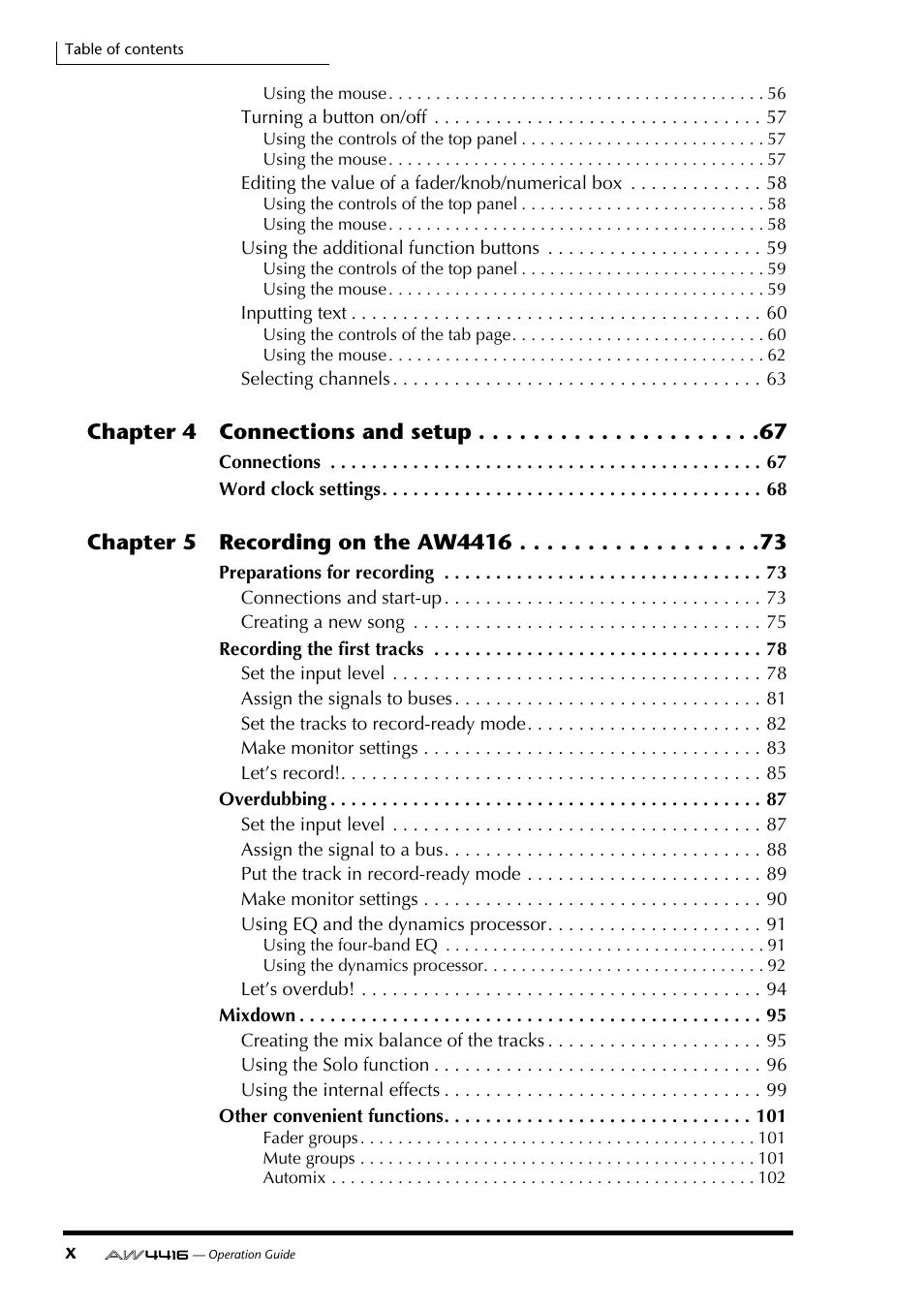 Chapter 4 connections and setup | Yamaha AW4416 User Manual | Page 10 / 280