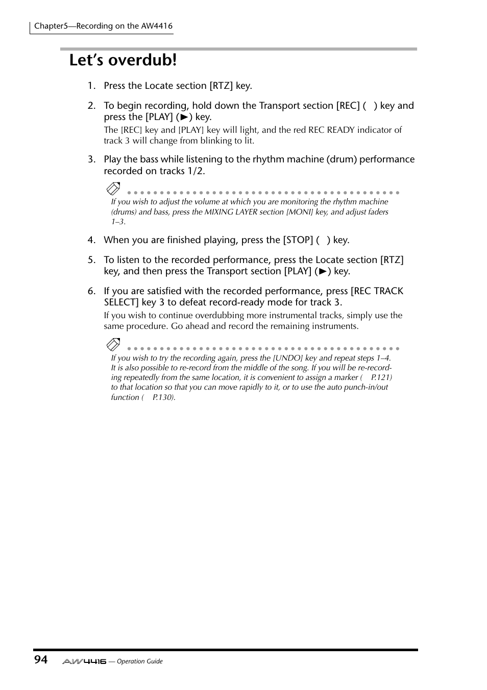 Let’s overdub | Yamaha AW4416 User Manual | Page 107 / 280