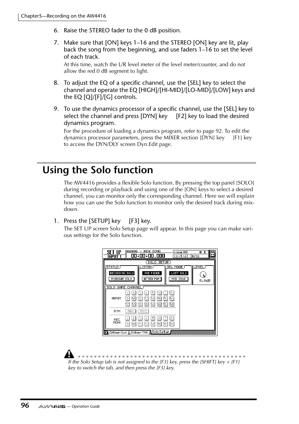 Using the solo function | Yamaha AW4416 User Manual | Page 109 / 280