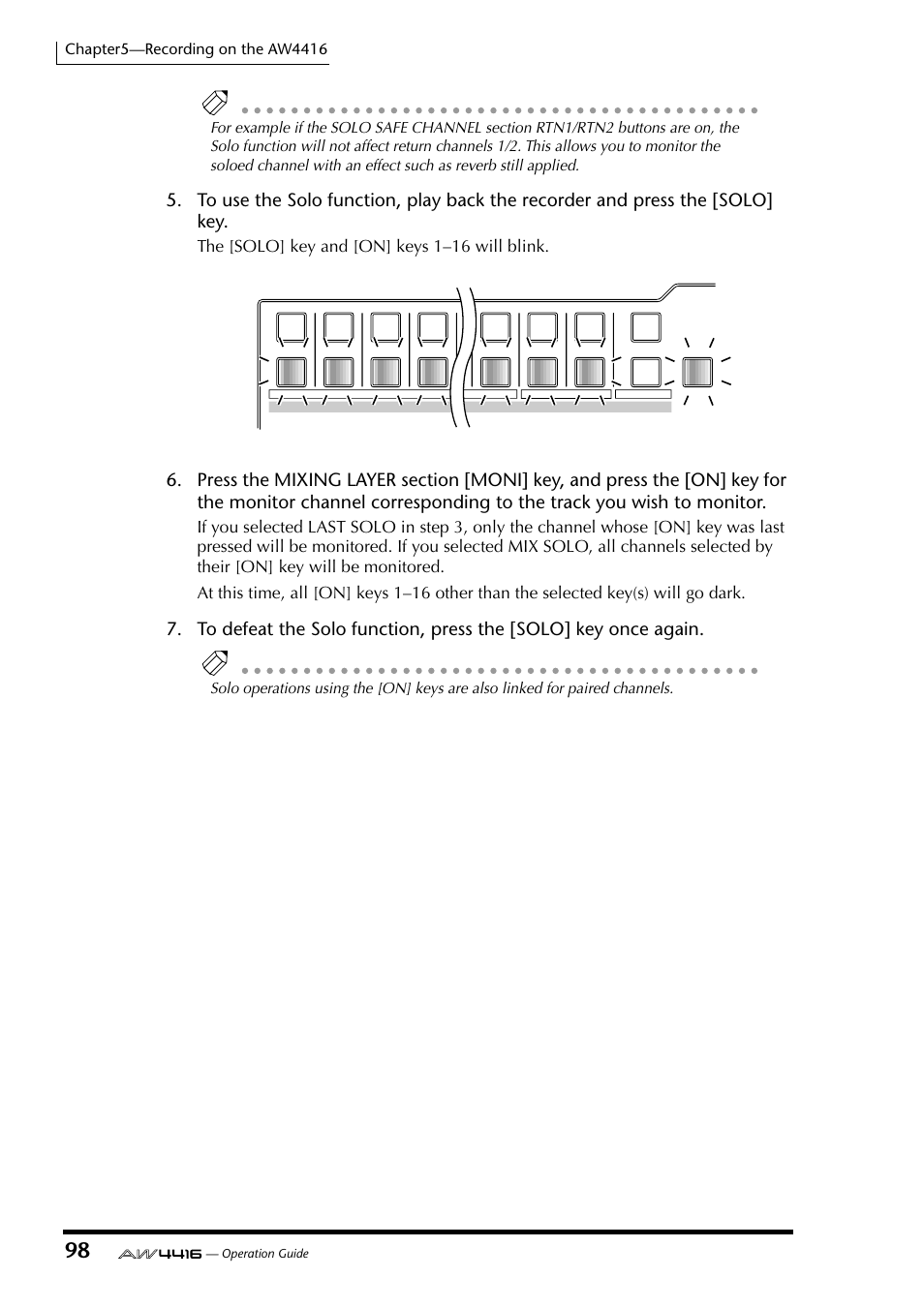 The [solo] key and [on] keys 1–16 will blink | Yamaha AW4416 User Manual | Page 111 / 280