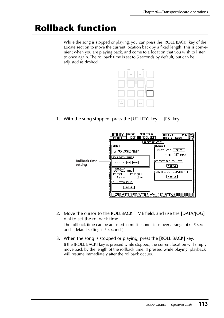 Rollback function, Chapter6—transport/locate operations | Yamaha AW4416 User Manual | Page 125 / 280