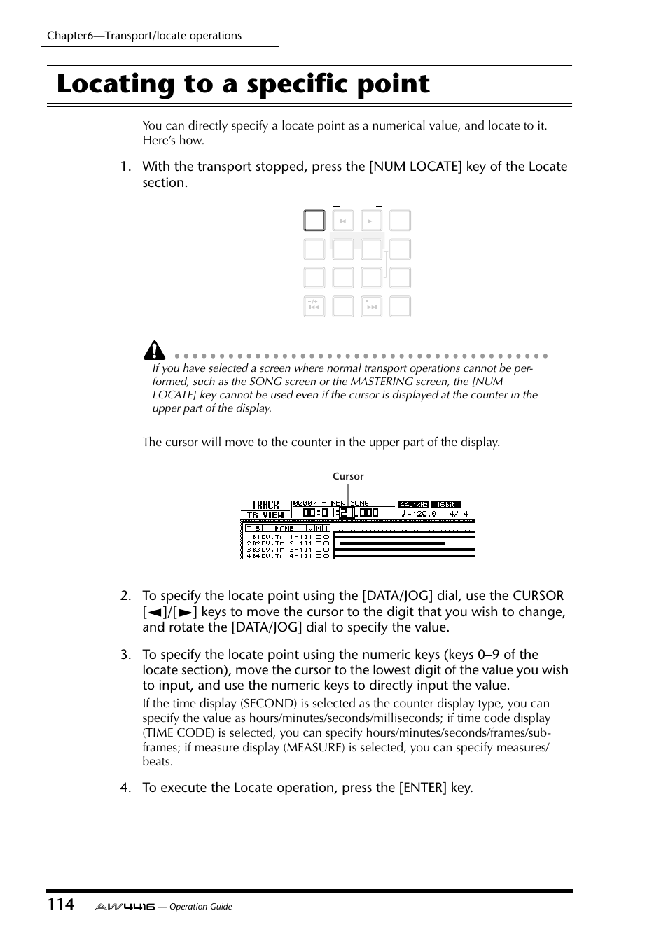 Locating to a specific point, Chapter6—transport/locate operations | Yamaha AW4416 User Manual | Page 126 / 280