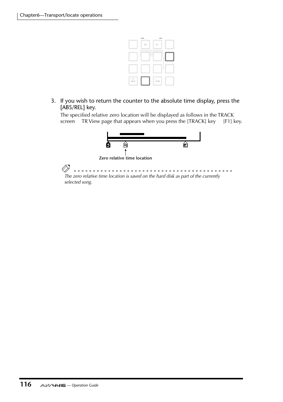 Chapter6—transport/locate operations, Zero relative time location | Yamaha AW4416 User Manual | Page 128 / 280