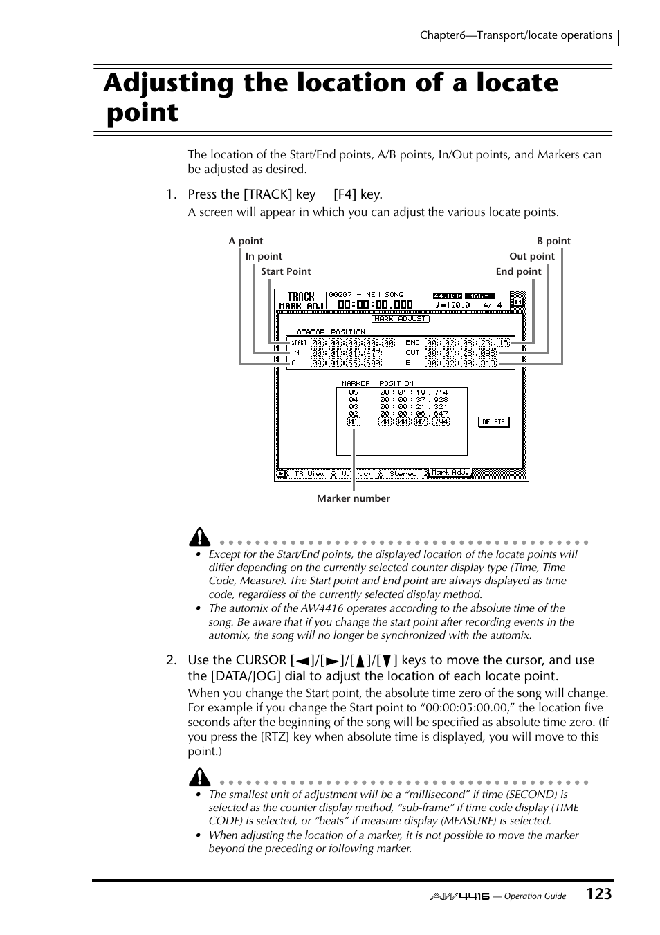 Adjusting the location of a locate point | Yamaha AW4416 User Manual | Page 135 / 280