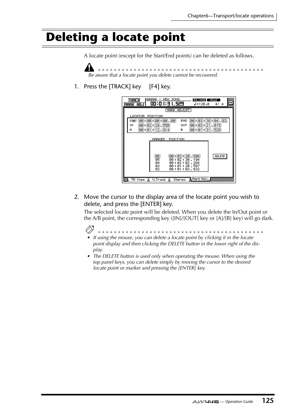 Deleting a locate point | Yamaha AW4416 User Manual | Page 137 / 280