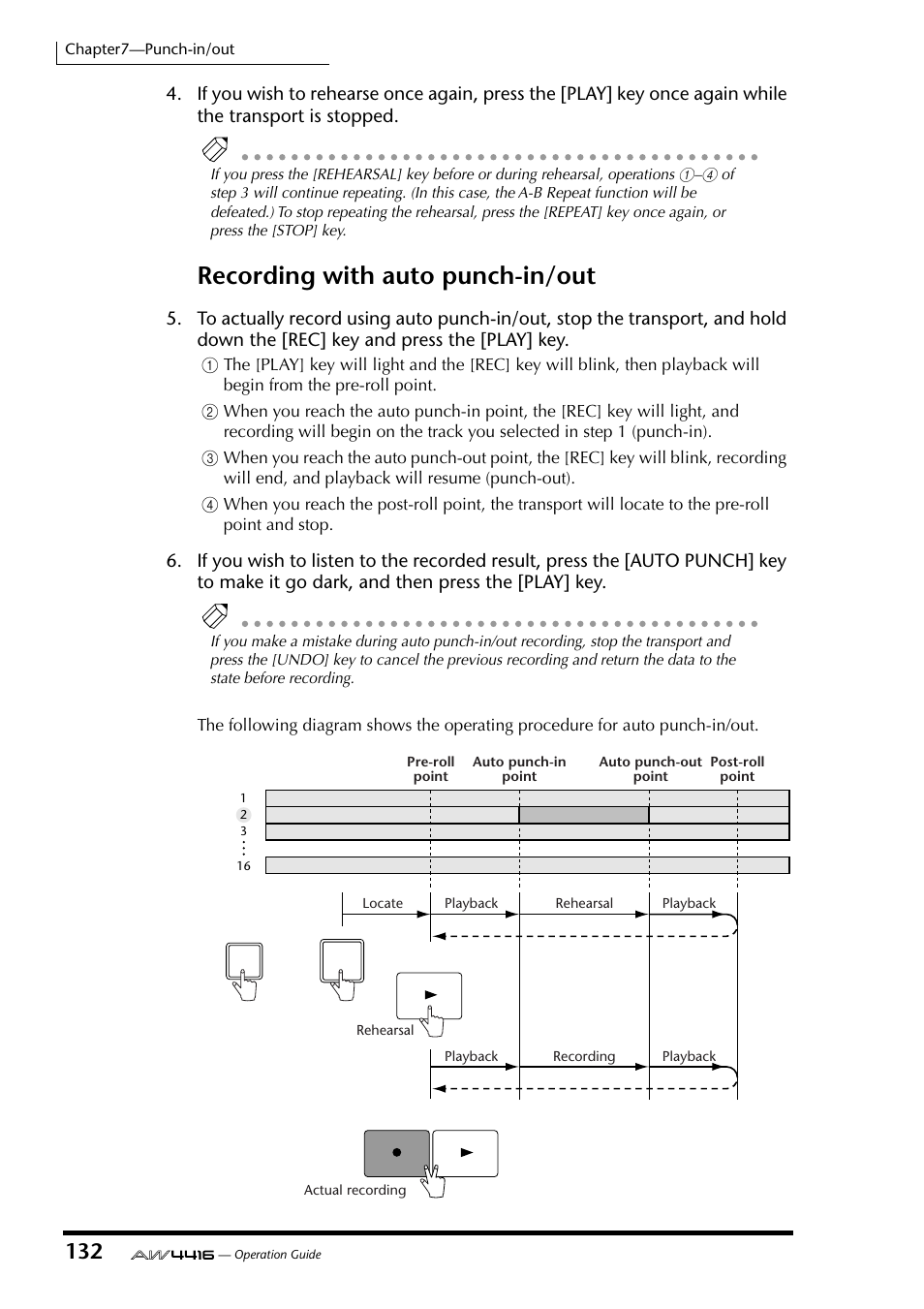 Song structure, Recording with auto punch-in/out | Yamaha AW4416 User Manual | Page 144 / 280