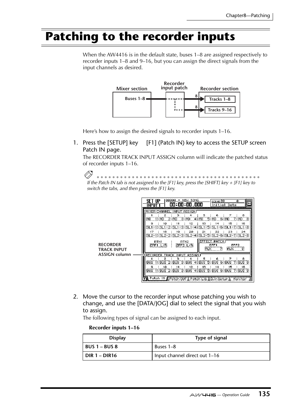 Patching to the recorder inputs | Yamaha AW4416 User Manual | Page 147 / 280