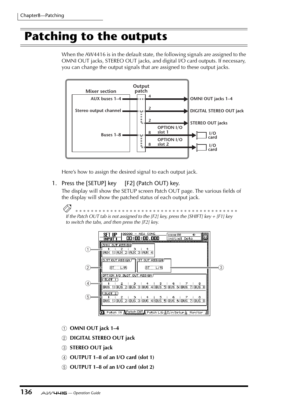 Patching to the outputs, P.136). it is compatible with the | Yamaha AW4416 User Manual | Page 148 / 280