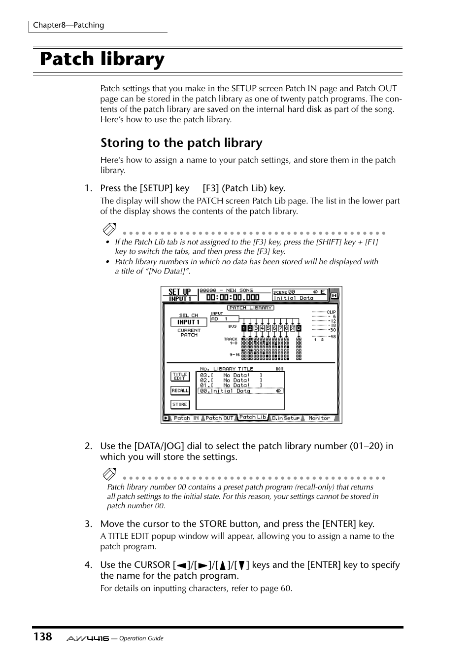 Patch library, Storing to the patch library | Yamaha AW4416 User Manual | Page 150 / 280