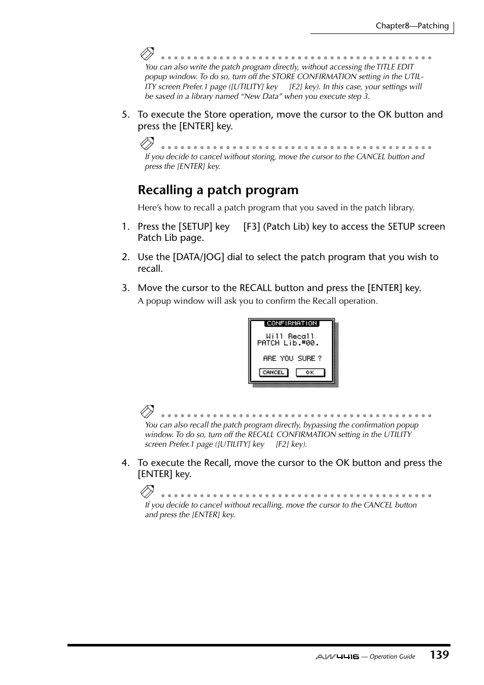 Recalling a patch program | Yamaha AW4416 User Manual | Page 151 / 280