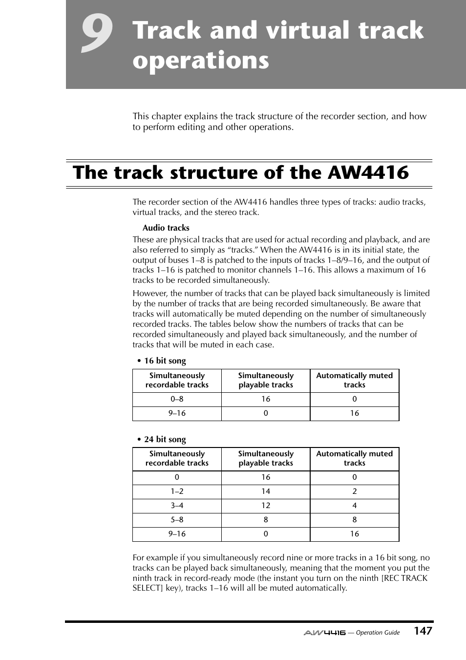 9 track and virtual track operations, The track structure of the aw4416, Chapter 9 | Track and virtual track operations | Yamaha AW4416 User Manual | Page 158 / 280