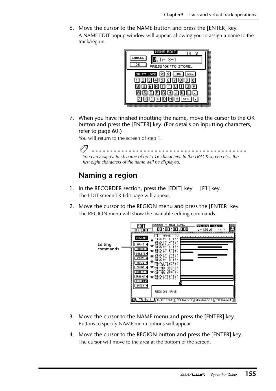 Naming a region | Yamaha AW4416 User Manual | Page 166 / 280