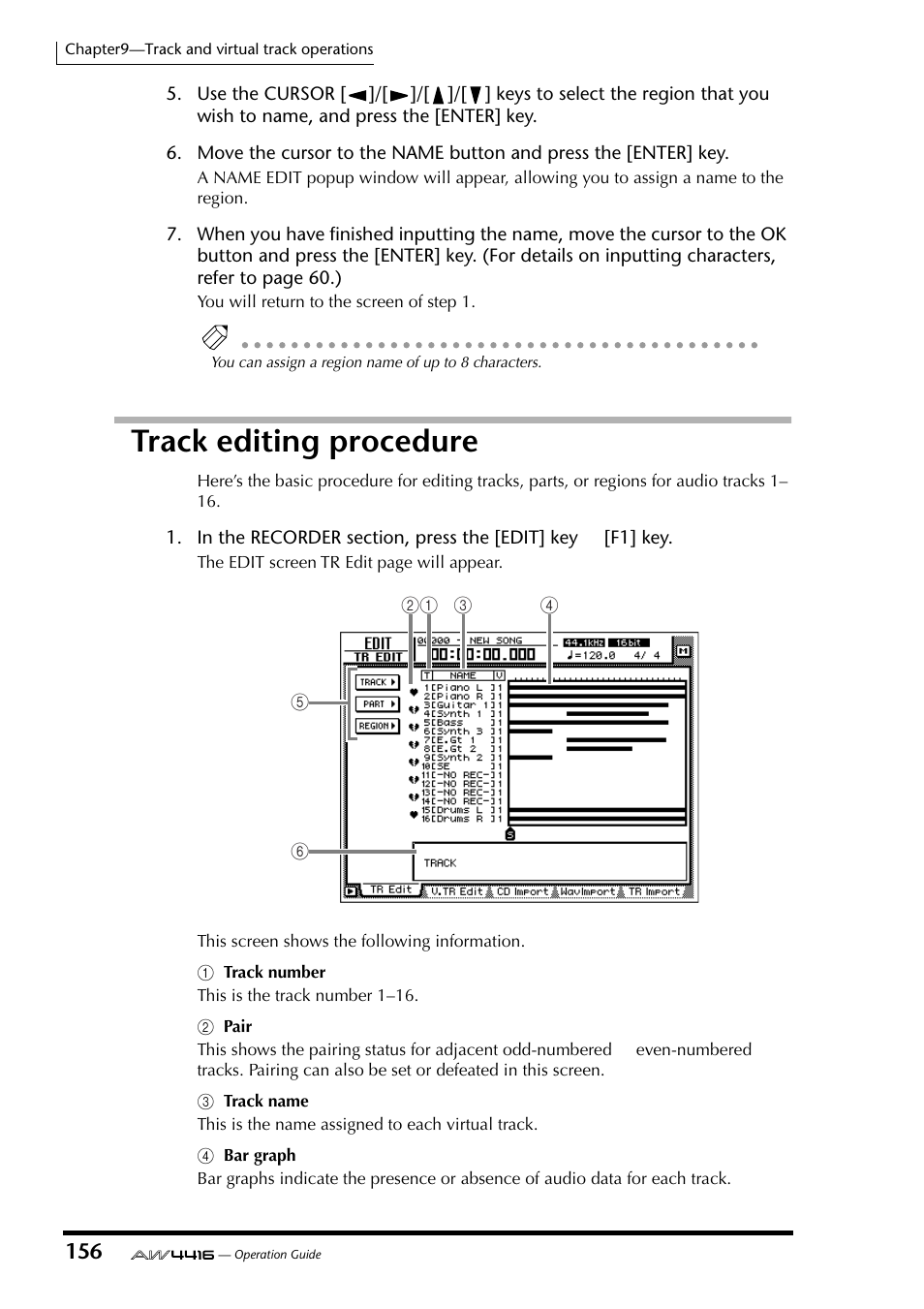 Track editing procedure | Yamaha AW4416 User Manual | Page 167 / 280