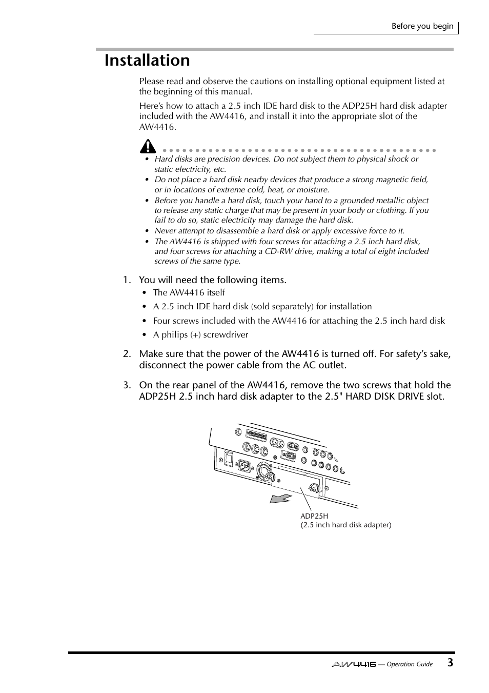 Installation | Yamaha AW4416 User Manual | Page 17 / 280