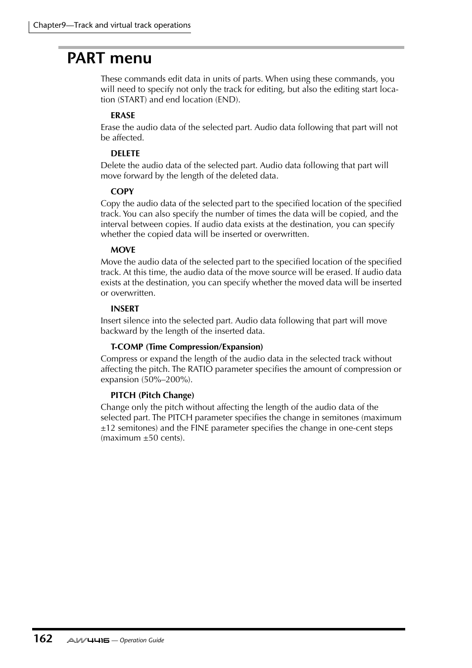 Part menu | Yamaha AW4416 User Manual | Page 173 / 280