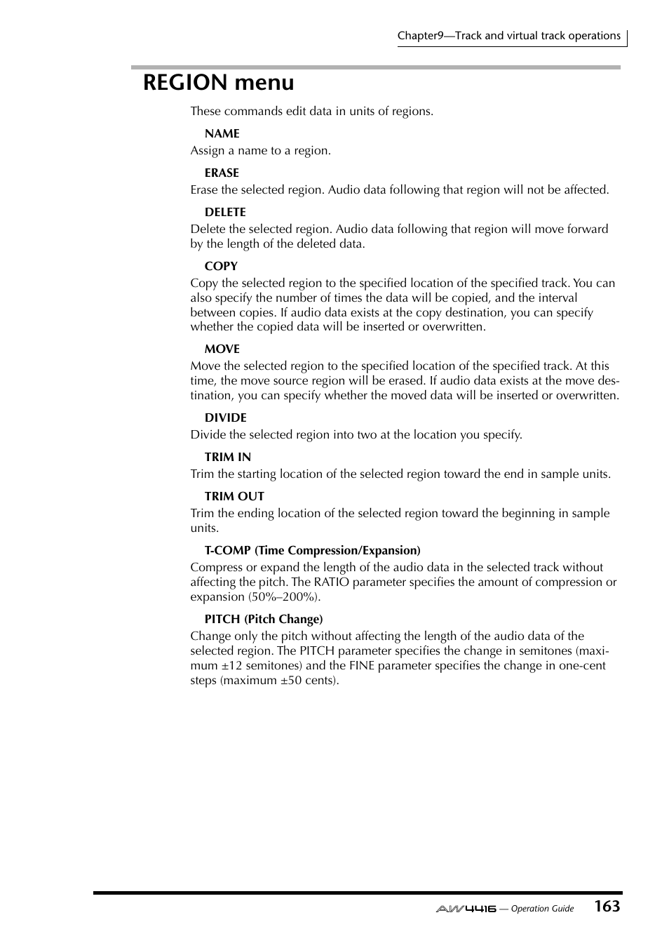 Region menu | Yamaha AW4416 User Manual | Page 174 / 280