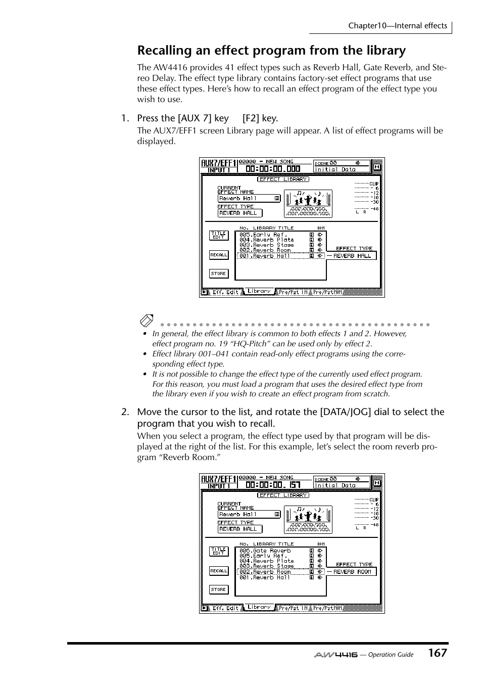 Recalling an effect program from the library | Yamaha AW4416 User Manual | Page 177 / 280