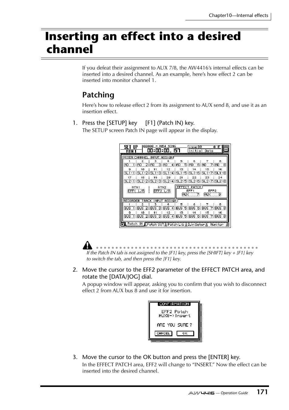 Inserting an effect into a desired channel, Patching | Yamaha AW4416 User Manual | Page 181 / 280