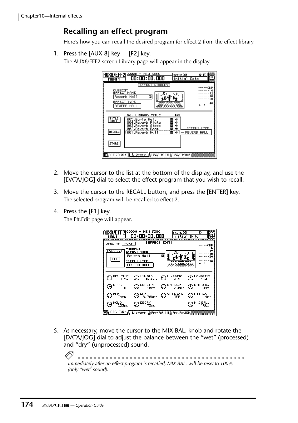 Recalling an effect program | Yamaha AW4416 User Manual | Page 184 / 280