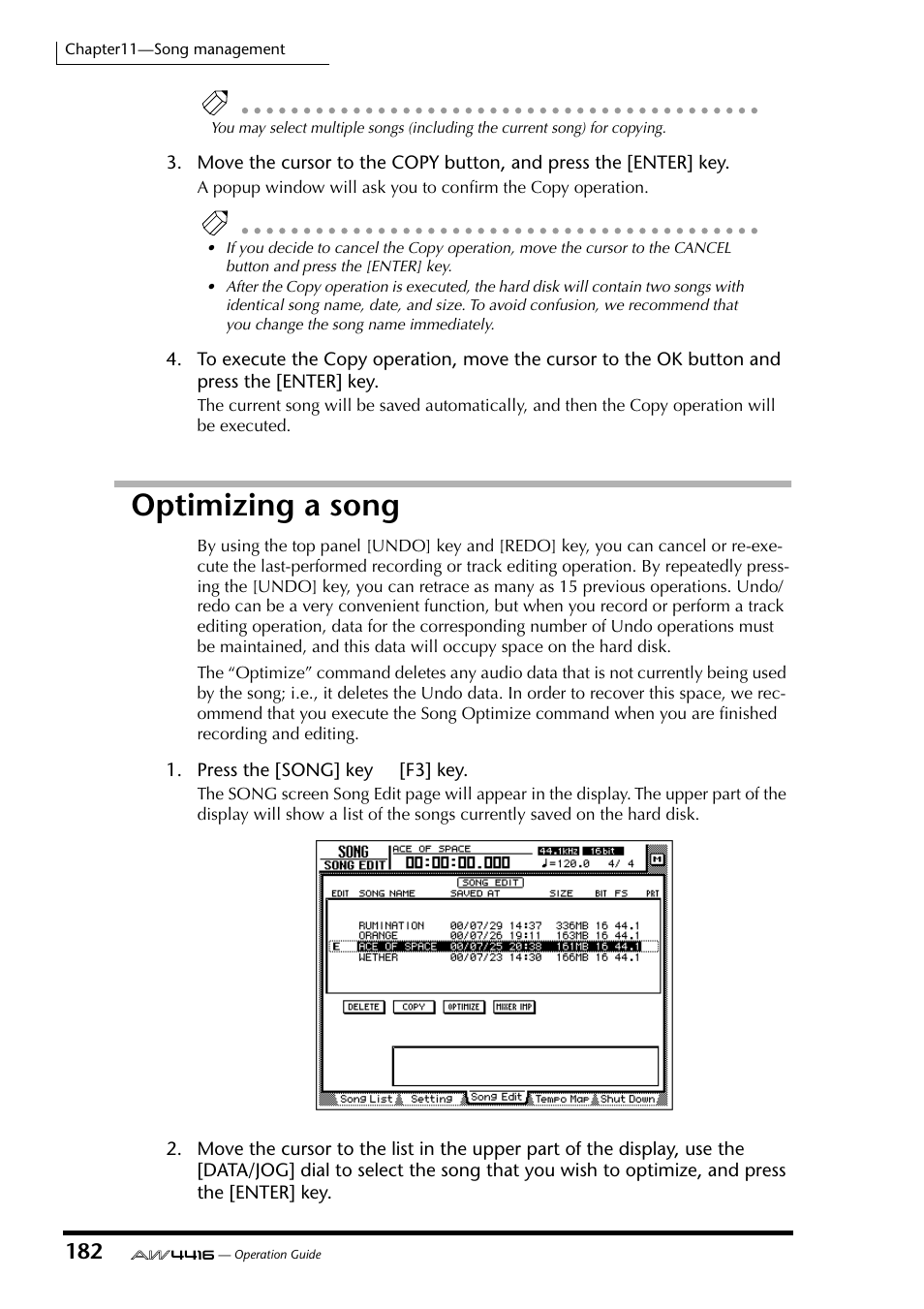 Optimizing a song | Yamaha AW4416 User Manual | Page 192 / 280