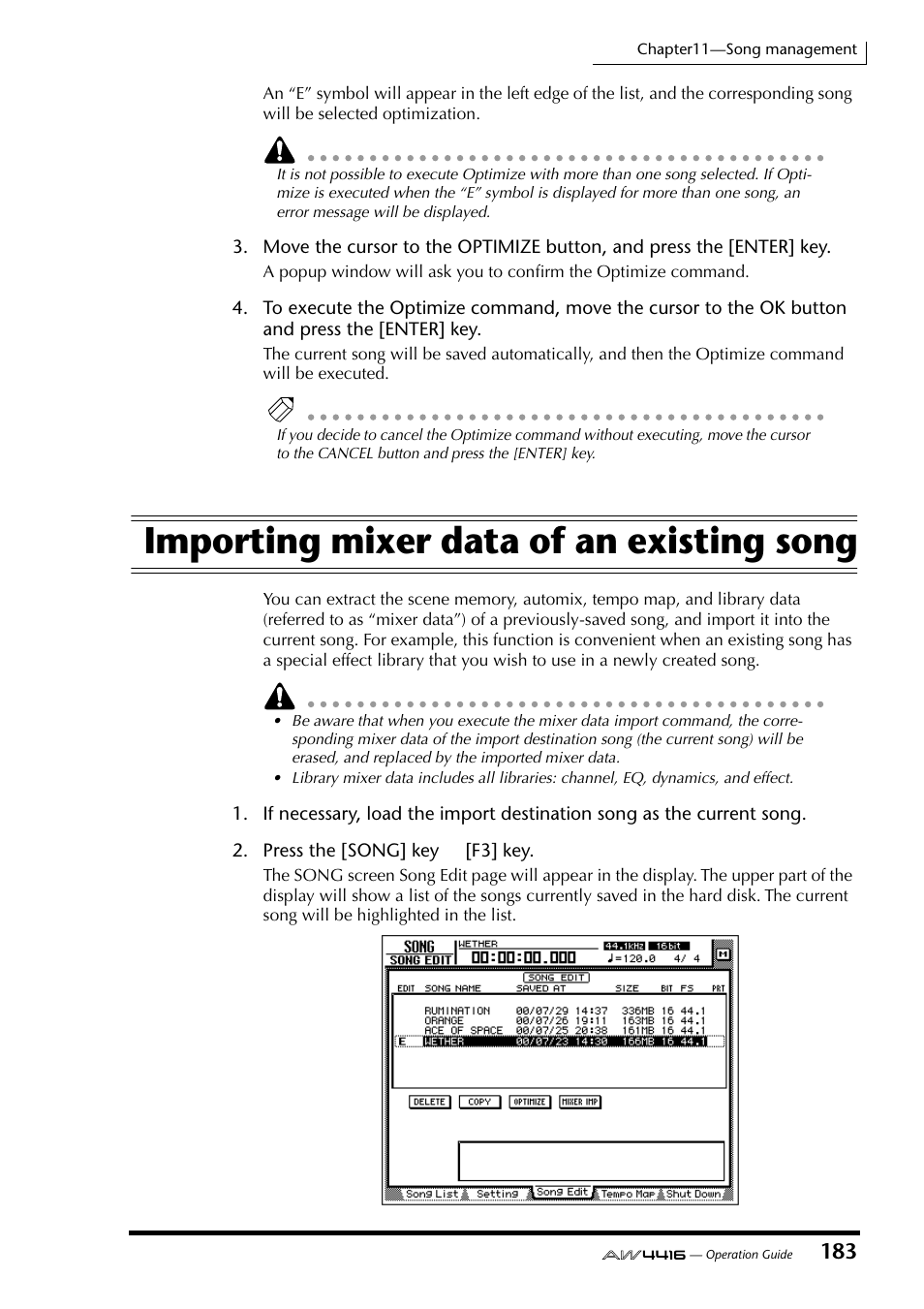 Importing mixer data of an existing song | Yamaha AW4416 User Manual | Page 193 / 280