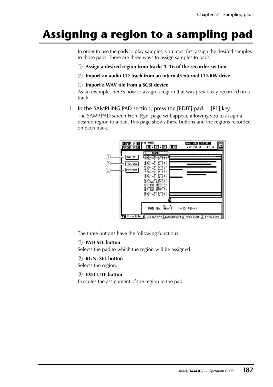 Assigning a region to a sampling pad | Yamaha AW4416 User Manual | Page 197 / 280