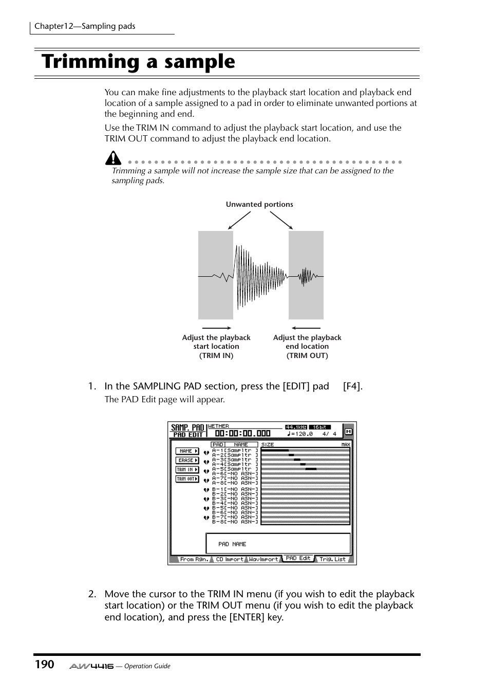 Trimming a sample | Yamaha AW4416 User Manual | Page 200 / 280