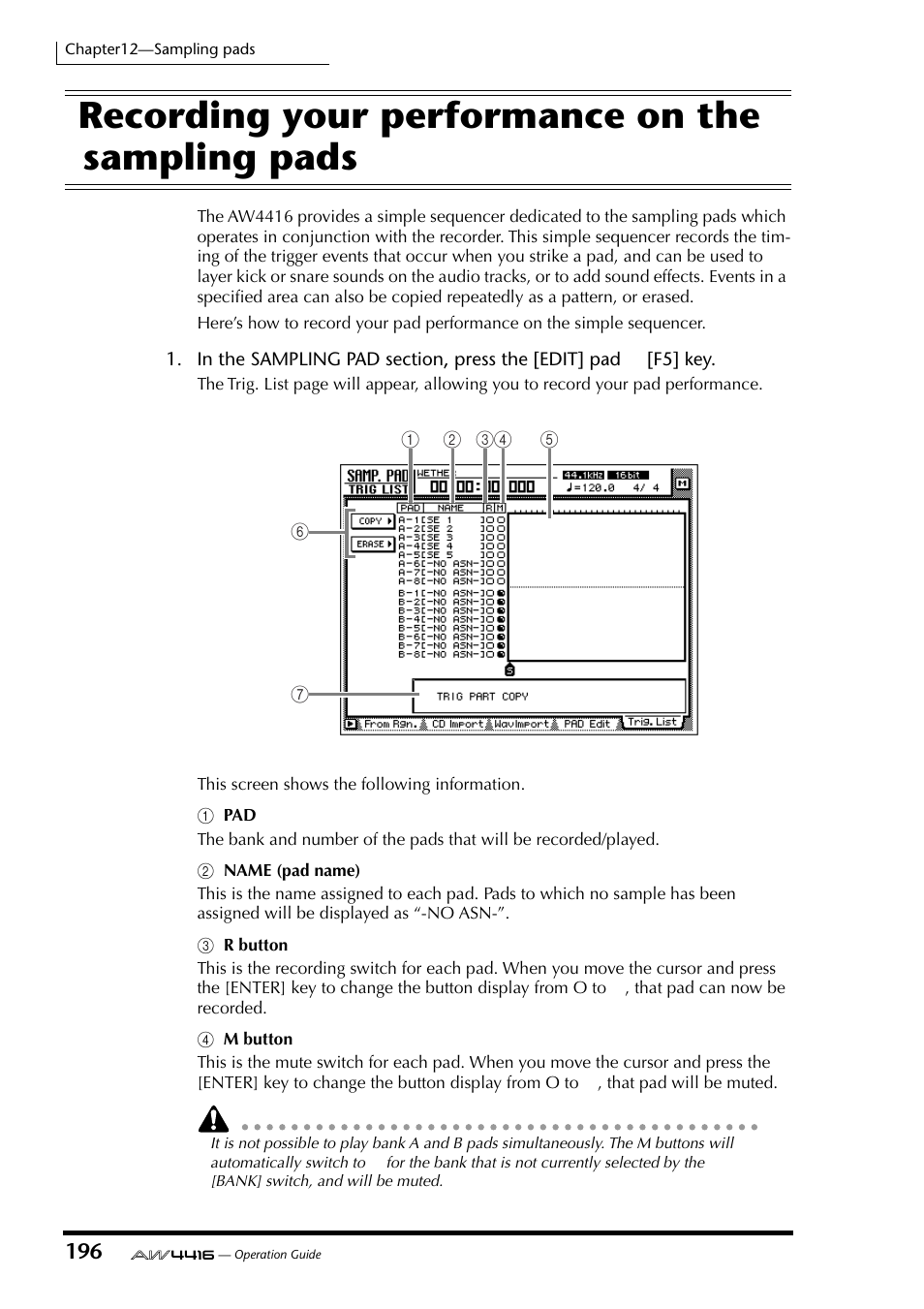 Recording your performance on the sampling pads | Yamaha AW4416 User Manual | Page 206 / 280