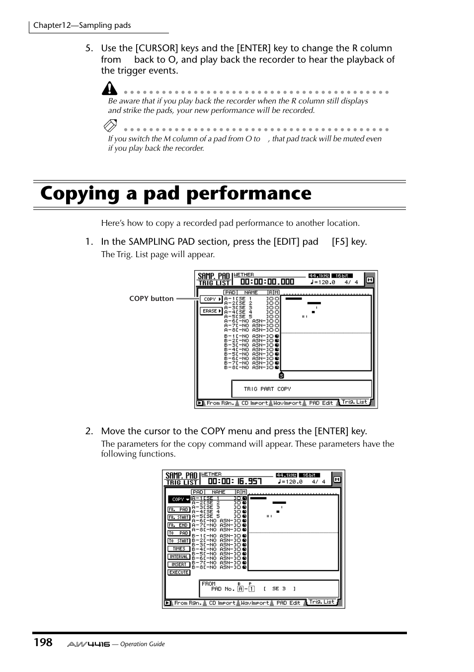 Copying a pad performance | Yamaha AW4416 User Manual | Page 208 / 280