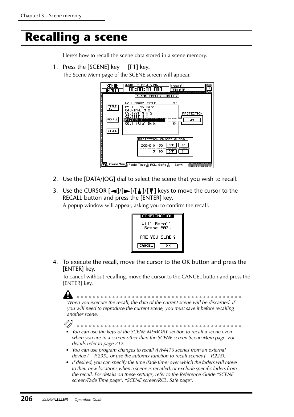 Recalling a scene | Yamaha AW4416 User Manual | Page 216 / 280