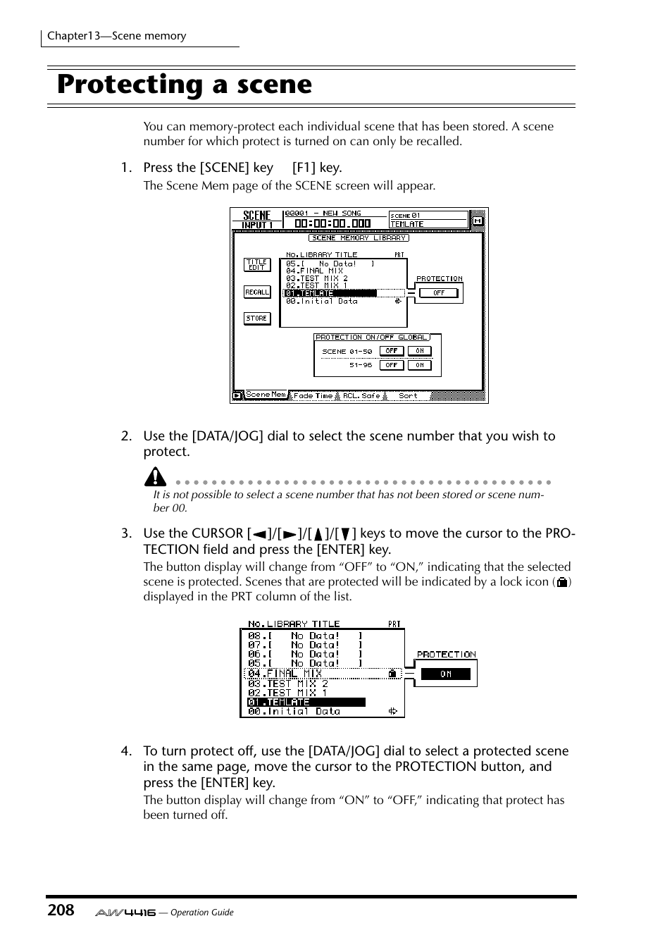 Protecting a scene | Yamaha AW4416 User Manual | Page 218 / 280