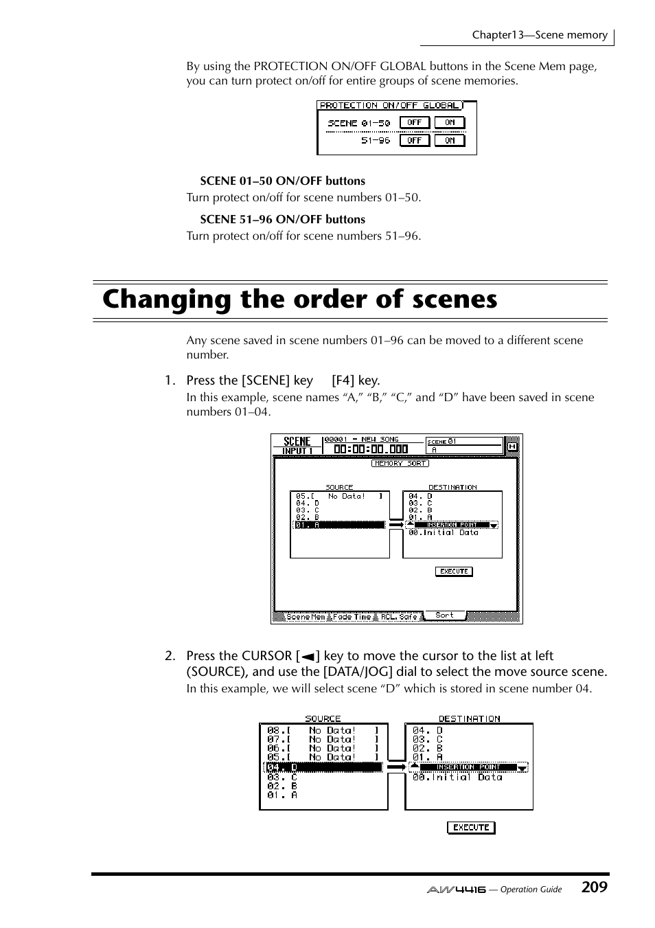 Changing the order of scenes | Yamaha AW4416 User Manual | Page 219 / 280