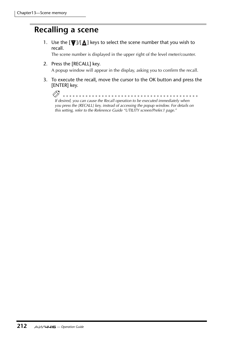 Recalling a scene | Yamaha AW4416 User Manual | Page 222 / 280