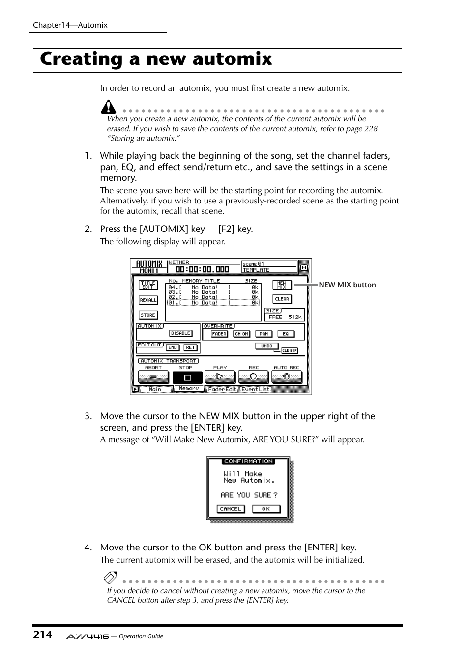 Creating a new automix | Yamaha AW4416 User Manual | Page 224 / 280