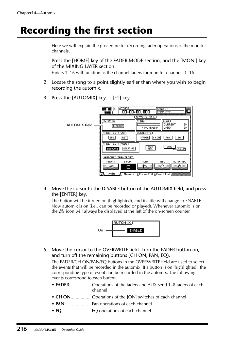 Recording the first section | Yamaha AW4416 User Manual | Page 226 / 280