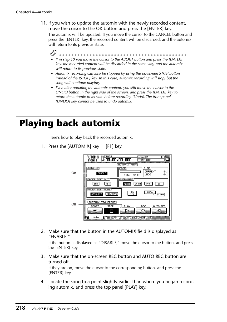 Playing back automix | Yamaha AW4416 User Manual | Page 228 / 280